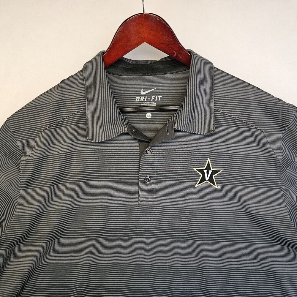 Nike Dri-Fit Polo Shirt Mens Striped Short Sleeve‎ Button Collared Gray Logo XL - Picture 2 of 10